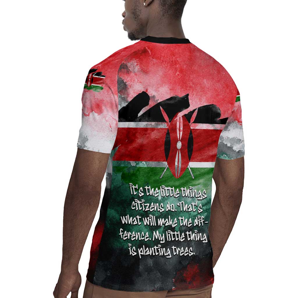Wangari Maathai Rugby Jersey Kenyan Flag Watercolor Style - Environmental Quote Planting Trees Tribute Eco-Activism - African Pride