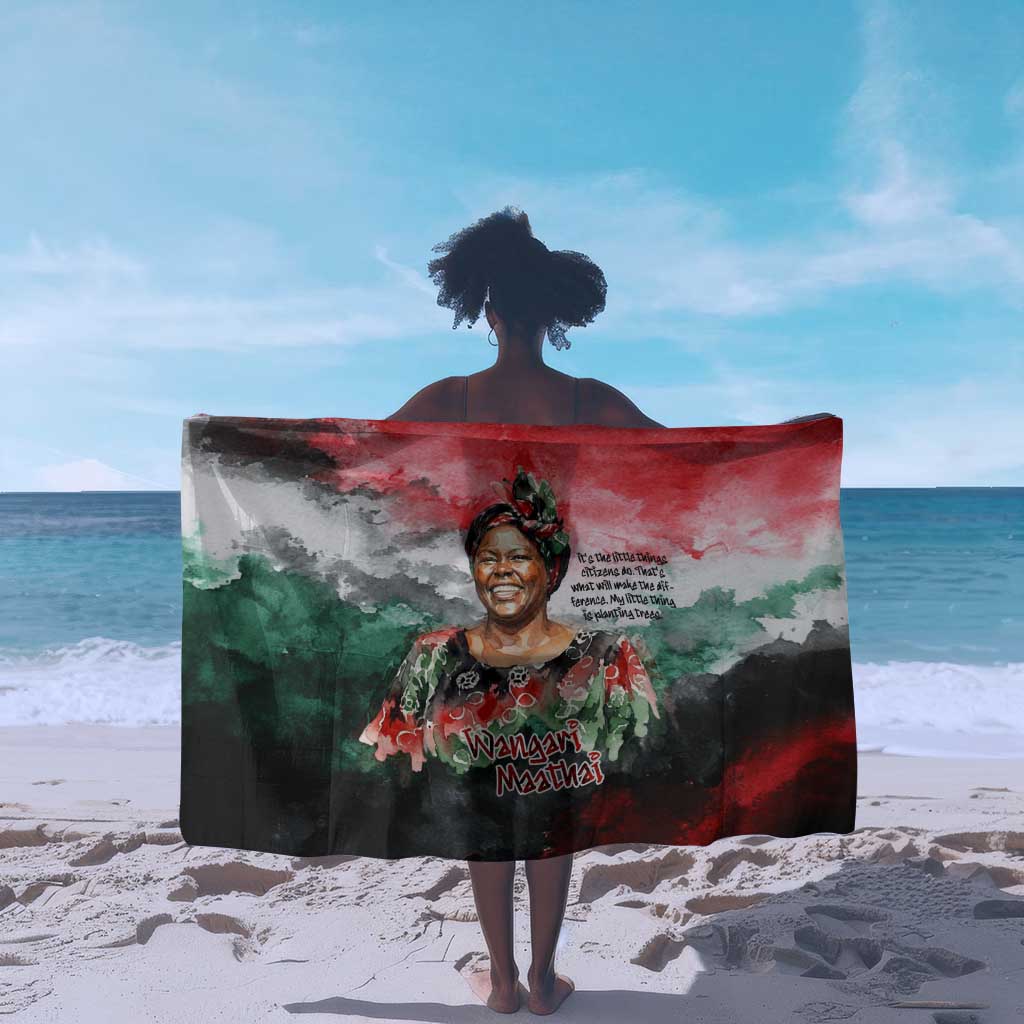 Wangari Maathai Sarong Kenyan Flag Watercolor Style - Environmental Quote Planting Trees Tribute Eco-Activism - African Pride