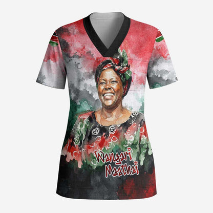 Wangari Maathai Scrub Top Kenyan Flag Watercolor Style - Environmental Quote Planting Trees Tribute Eco-Activism - African Pride