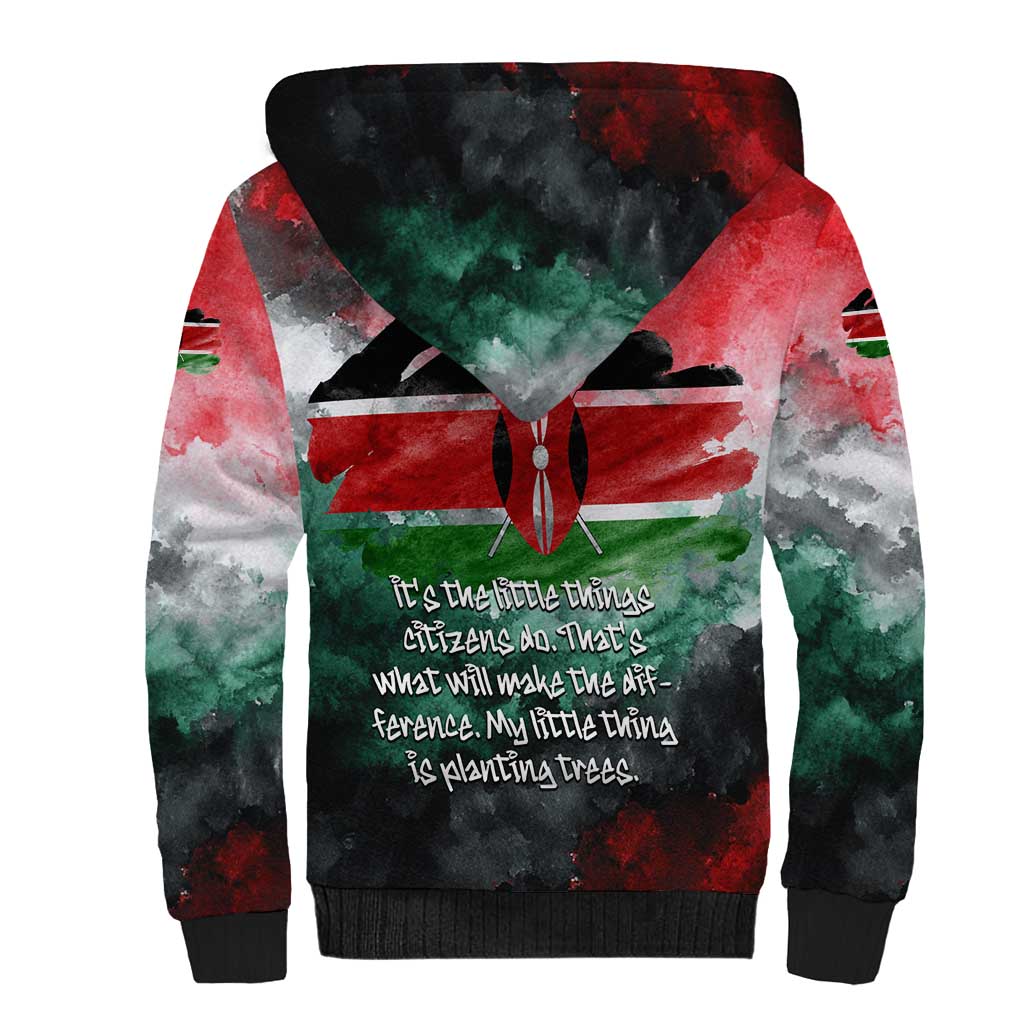 Wangari Maathai Sherpa Hoodie Kenyan Flag Watercolor Style - Environmental Quote Planting Trees Tribute Eco-Activism - African Pride