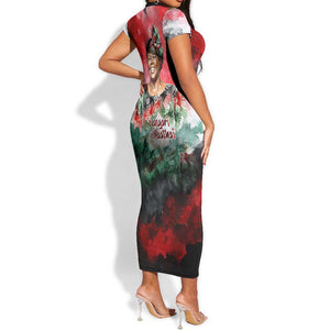 Wangari Maathai Short Sleeve Bodycon Dress Kenyan Flag Watercolor Style - Environmental Quote Planting Trees Tribute Eco-Activism - African Pride