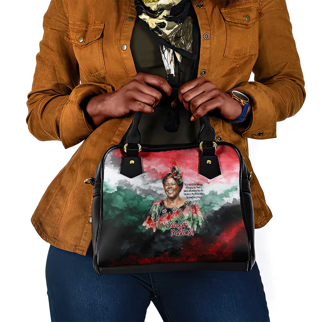 Wangari Maathai Shoulder Handbag Kenyan Flag Watercolor Style - Environmental Quote Planting Trees Tribute Eco-Activism - African Pride