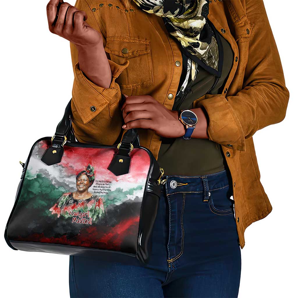 Wangari Maathai Shoulder Handbag Kenyan Flag Watercolor Style - Environmental Quote Planting Trees Tribute Eco-Activism - African Pride