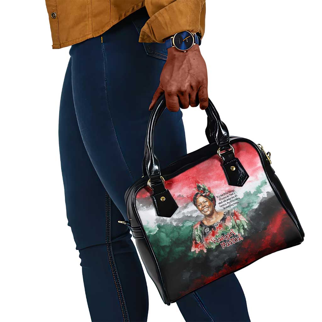 Wangari Maathai Shoulder Handbag Kenyan Flag Watercolor Style - Environmental Quote Planting Trees Tribute Eco-Activism - African Pride