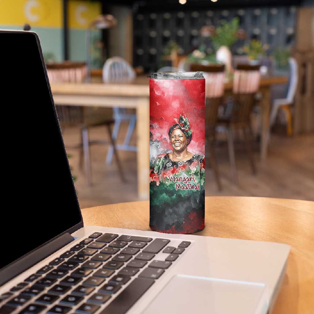 Wangari Maathai Skinny Tumbler Kenyan Flag Watercolor Style - Environmental Quote Planting Trees Tribute Eco-Activism - African Pride