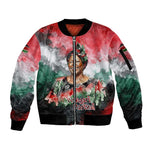 Wangari Maathai Sleeve Zip Bomber Jacket Kenyan Flag Watercolor Style - Environmental Quote Planting Trees Tribute Eco-Activism - African Pride