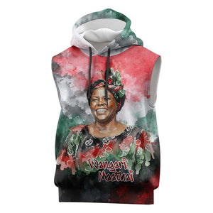 Wangari Maathai Sleeveless Hoodie Kenyan Flag Watercolor Style - Environmental Quote Planting Trees Tribute Eco-Activism - African Pride