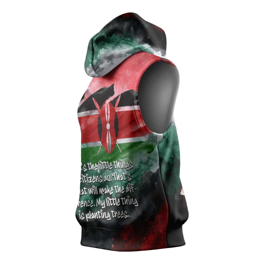 Wangari Maathai Sleeveless Hoodie Kenyan Flag Watercolor Style - Environmental Quote Planting Trees Tribute Eco-Activism - African Pride