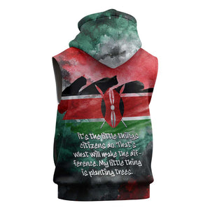 Wangari Maathai Sleeveless Zip Hoodie Kenyan Flag Watercolor Style - Environmental Quote Planting Trees Tribute Eco-Activism - African Pride