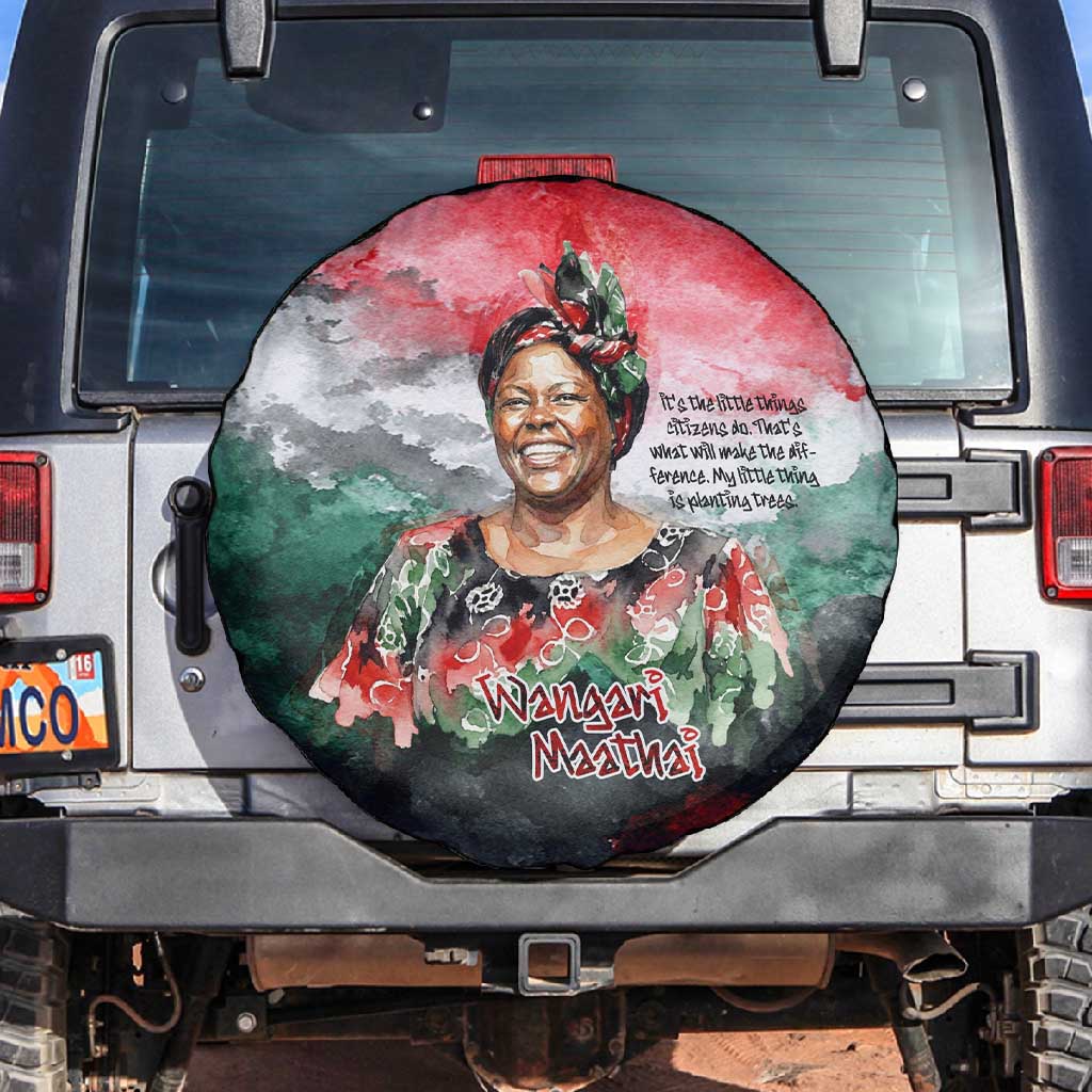 Wangari Maathai Spare Tire Cover Kenyan Flag Watercolor Style - Environmental Quote Planting Trees Tribute Eco-Activism - African Pride