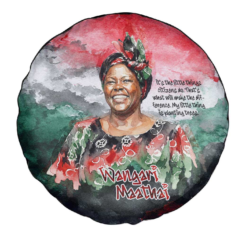 Wangari Maathai Spare Tire Cover Kenyan Flag Watercolor Style - Environmental Quote Planting Trees Tribute Eco-Activism - African Pride