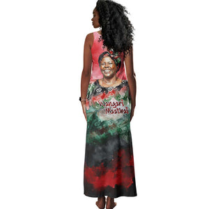 Wangari Maathai Tank Maxi Dress Kenyan Flag Watercolor Style - Environmental Quote Planting Trees Tribute Eco-Activism - African Pride