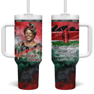 Wangari Maathai Tumbler With Handle Kenyan Flag Watercolor Style - Environmental Quote Planting Trees Tribute Eco-Activism - African Pride