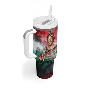 Wangari Maathai Tumbler With Handle Kenyan Flag Watercolor Style - Environmental Quote Planting Trees Tribute Eco-Activism - African Pride