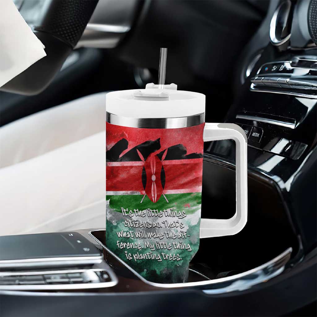 Wangari Maathai Tumbler With Handle Kenyan Flag Watercolor Style - Environmental Quote Planting Trees Tribute Eco-Activism - African Pride