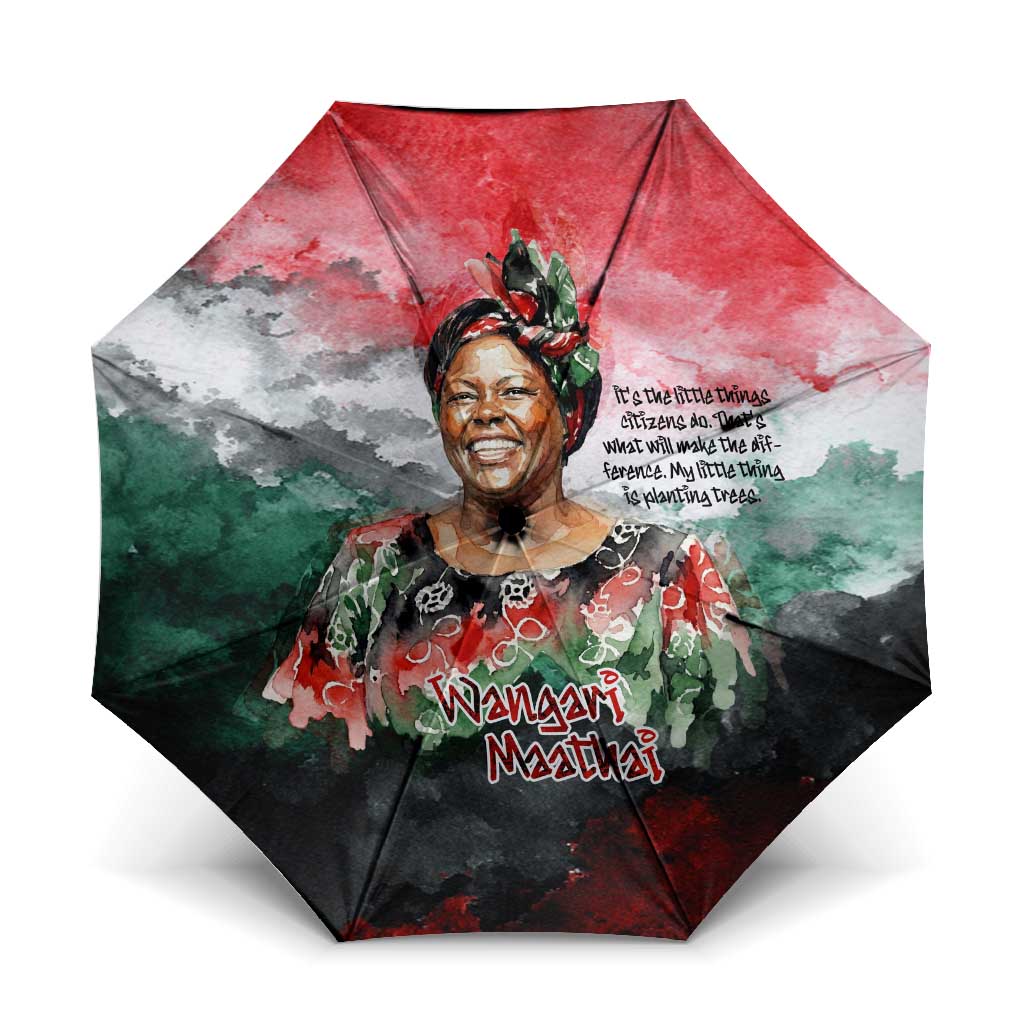 Wangari Maathai Umbrella Kenyan Flag Watercolor Style - Environmental Quote Planting Trees Tribute Eco-Activism - African Pride