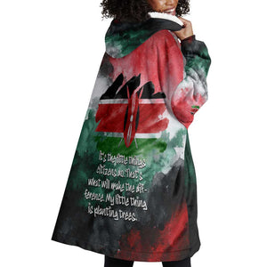 Wangari Maathai Wearable Blanket Hoodie Kenyan Flag Watercolor Style - Environmental Quote Planting Trees Tribute Eco-Activism - African Pride