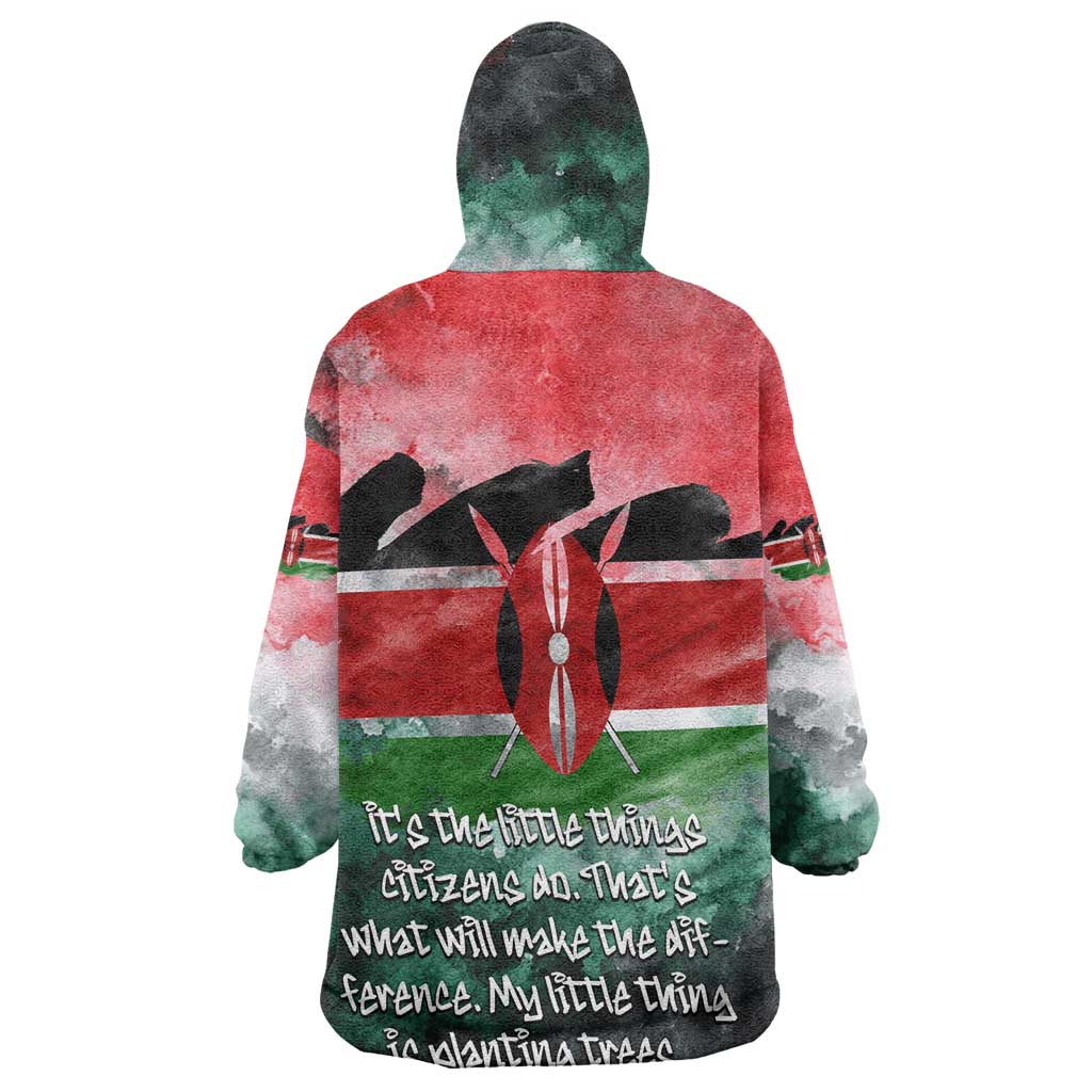 Wangari Maathai Wearable Blanket Hoodie Kenyan Flag Watercolor Style - Environmental Quote Planting Trees Tribute Eco-Activism - African Pride