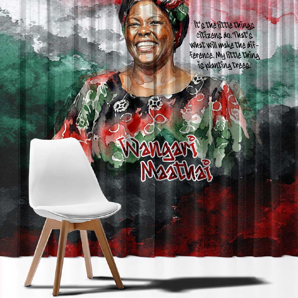 Wangari Maathai Window Curtain Kenyan Flag Watercolor Style - Environmental Quote Planting Trees Tribute Eco-Activism - African Pride