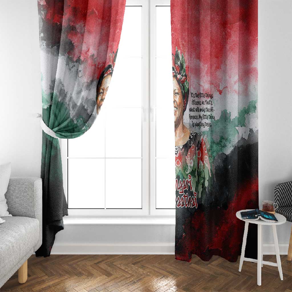 Wangari Maathai Window Curtain Kenyan Flag Watercolor Style - Environmental Quote Planting Trees Tribute Eco-Activism - African Pride