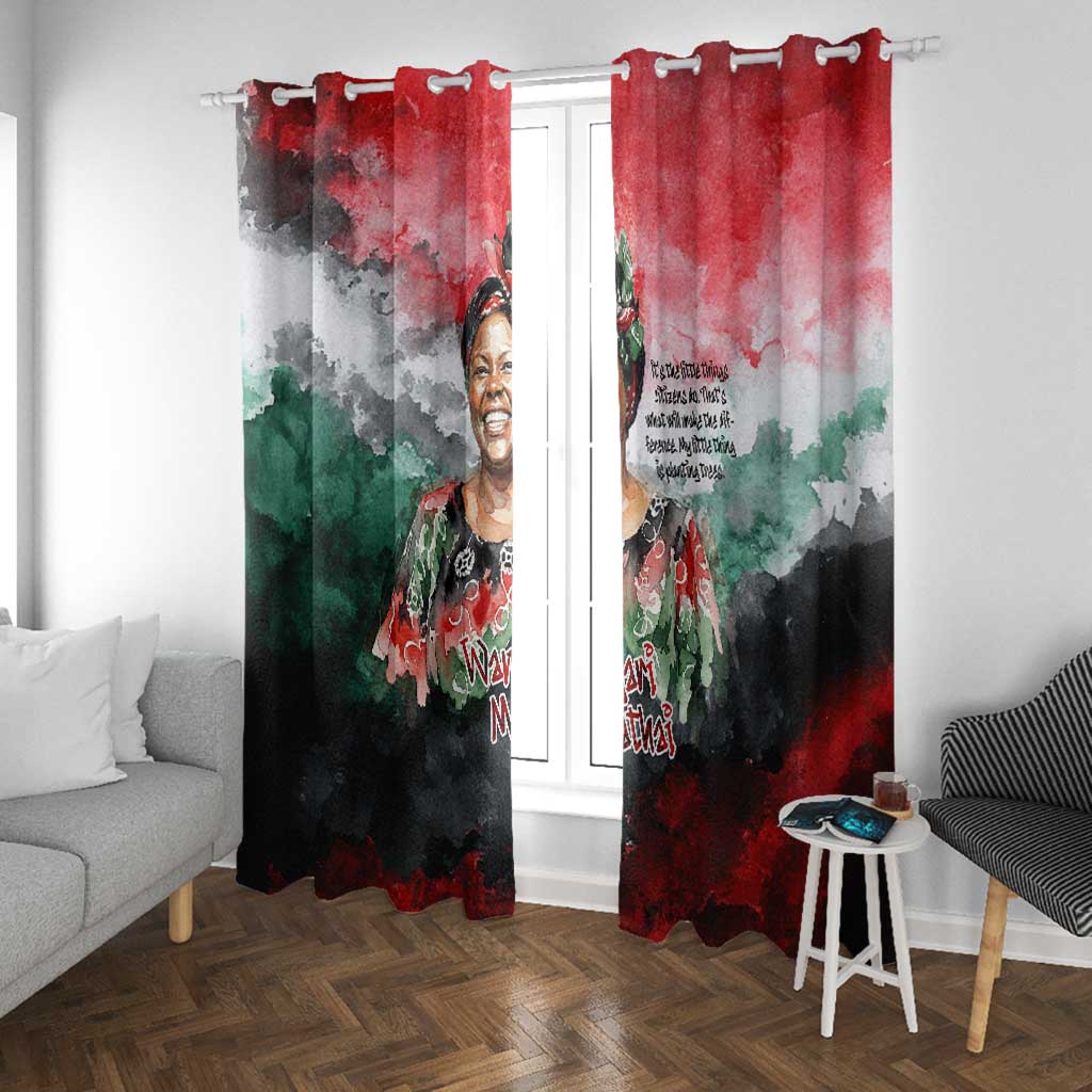 Wangari Maathai Window Curtain Kenyan Flag Watercolor Style - Environmental Quote Planting Trees Tribute Eco-Activism - African Pride