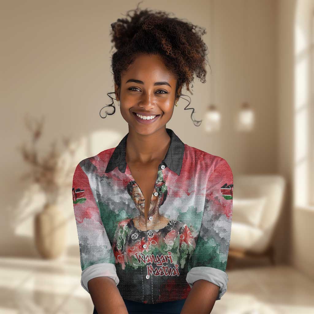 Wangari Maathai Women Casual Shirt Kenyan Flag Watercolor Style - Environmental Quote Planting Trees Tribute Eco-Activism - African Pride