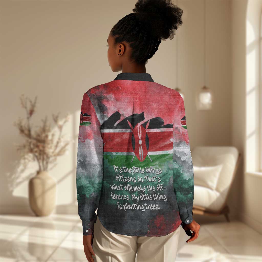 Wangari Maathai Women Casual Shirt Kenyan Flag Watercolor Style - Environmental Quote Planting Trees Tribute Eco-Activism - African Pride