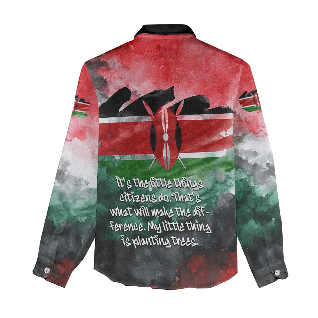 Wangari Maathai Women Casual Shirt Kenyan Flag Watercolor Style - Environmental Quote Planting Trees Tribute Eco-Activism - African Pride