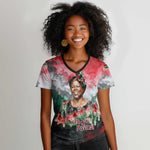 Wangari Maathai Women V-Neck T-Shirt Kenyan Flag Watercolor Style - Environmental Quote Planting Trees Tribute Eco-Activism - African Pride