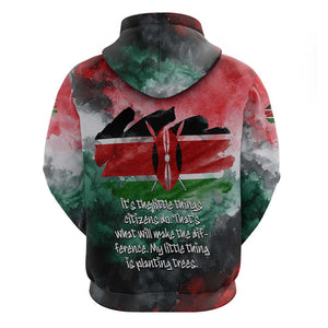 Wangari Maathai Zip Hoodie Kenyan Flag Watercolor Style - Environmental Quote Planting Trees Tribute Eco-Activism - African Pride