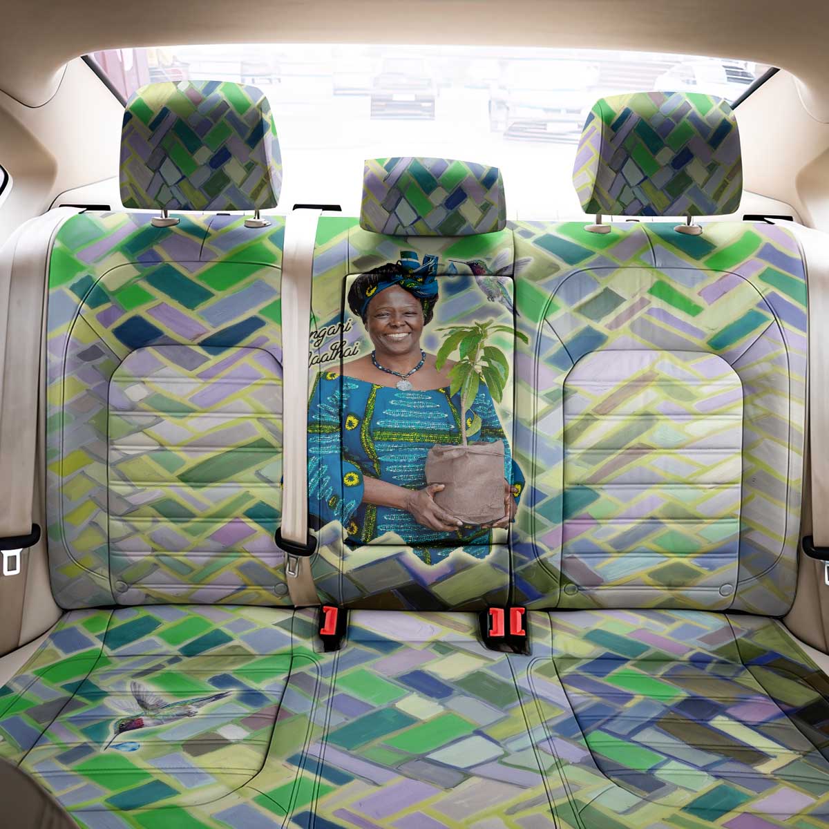 Wangari Maathai Back Car Seat Cover Hummingbird Quote Tree Planting Theme Environmental Justice Tribute - African Pride