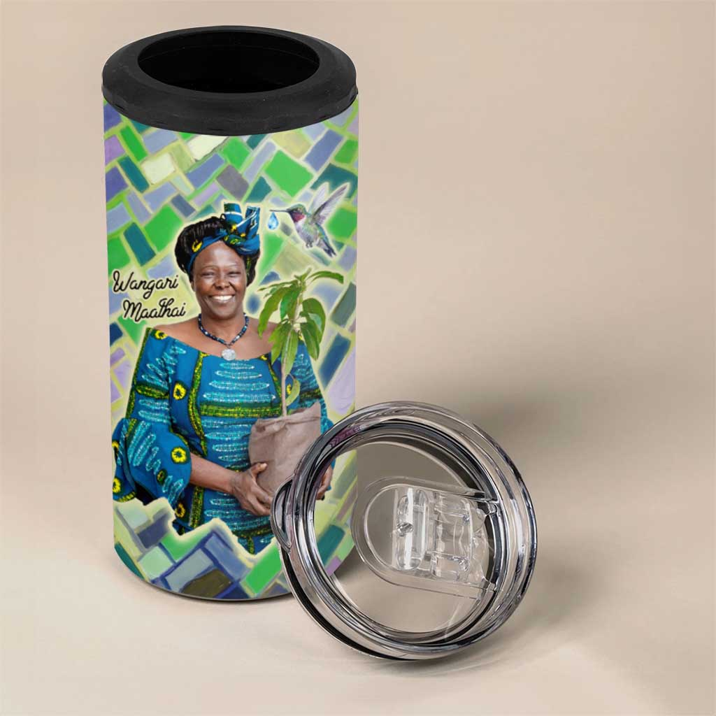 Wangari Maathai 4 in 1 Can Cooler Tumbler Hummingbird Quote Tree Planting Theme Environmental Justice Tribute - African Pride