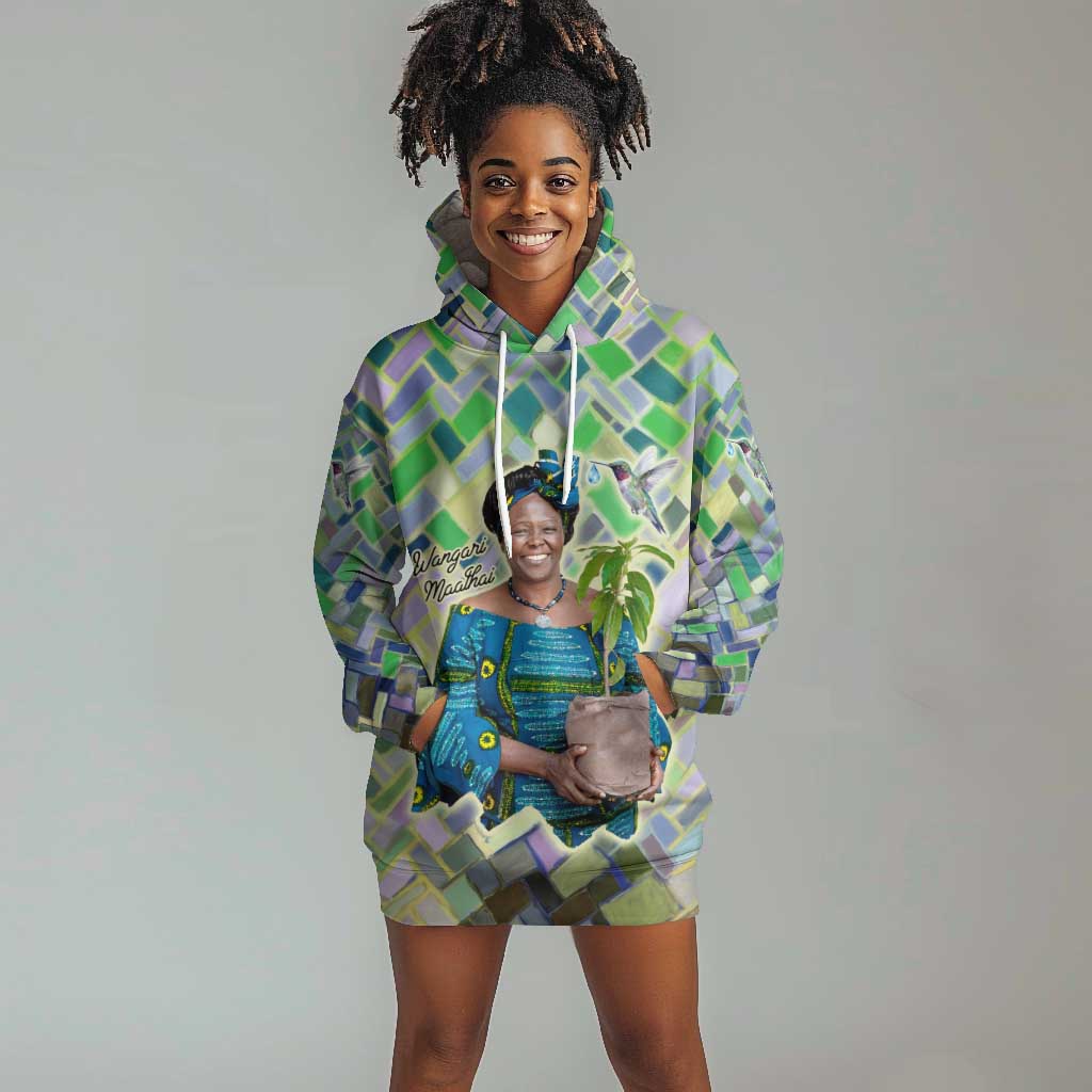Wangari Maathai Hoodie Dress Hummingbird Quote Tree Planting Theme Environmental Justice Tribute - African Pride