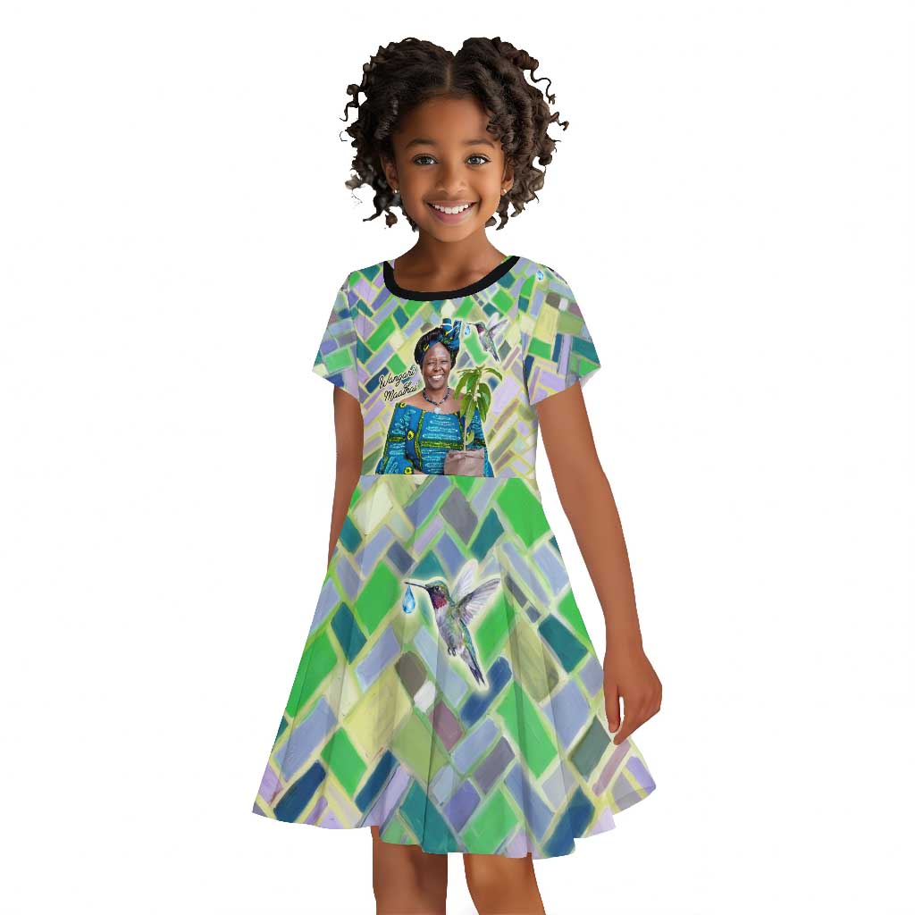 Wangari Maathai Kid Short Sleeve Dress Hummingbird Quote Tree Planting Theme Environmental Justice Tribute - African Pride