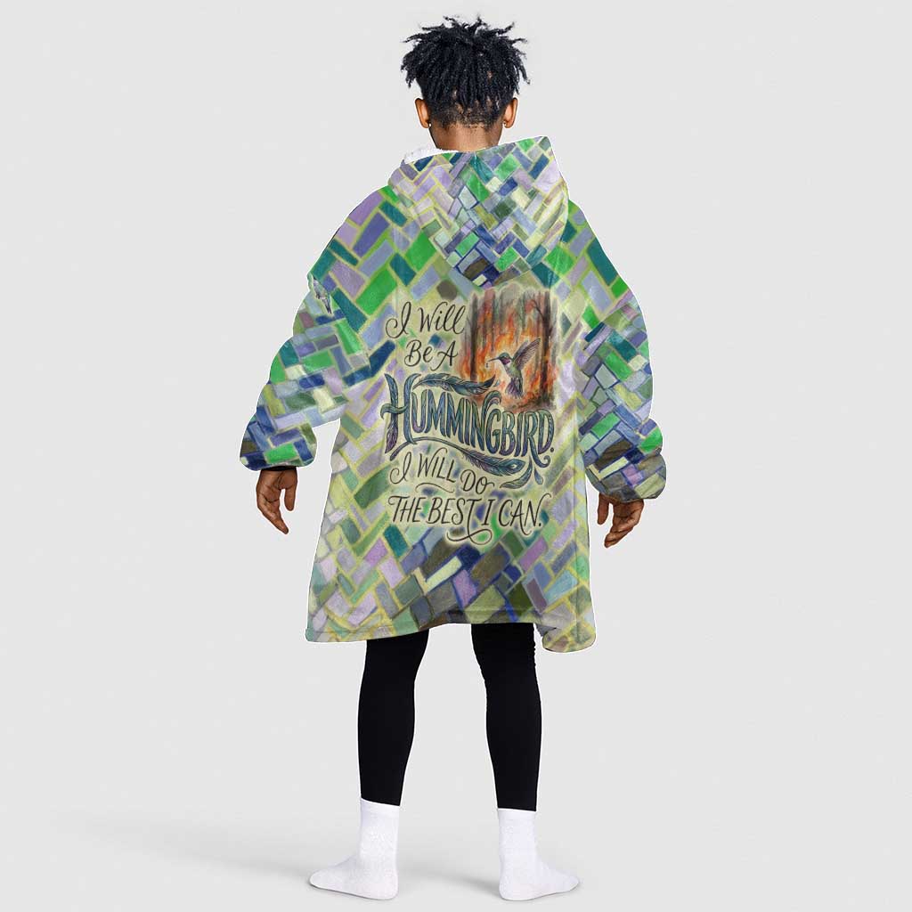 Wangari Maathai Kid Wearable Blanket Hoodie Hummingbird Quote Tree Planting Theme Environmental Justice Tribute - African Pride