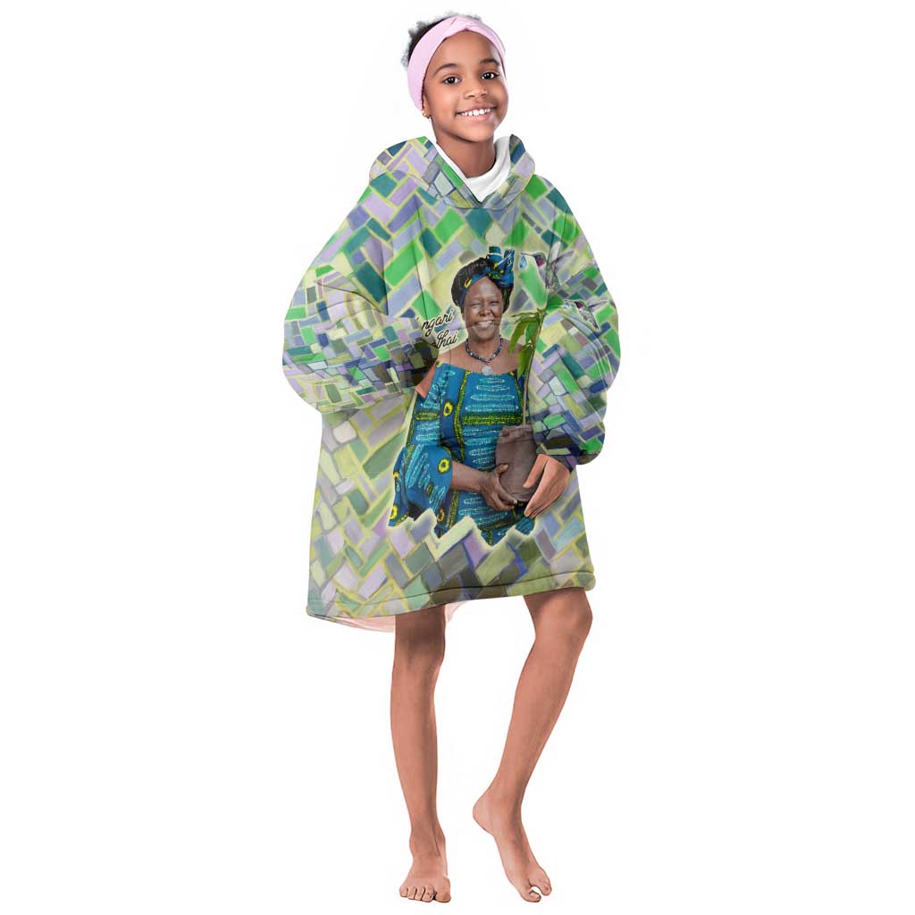 Wangari Maathai Kid Wearable Blanket Hoodie Hummingbird Quote Tree Planting Theme Environmental Justice Tribute - African Pride