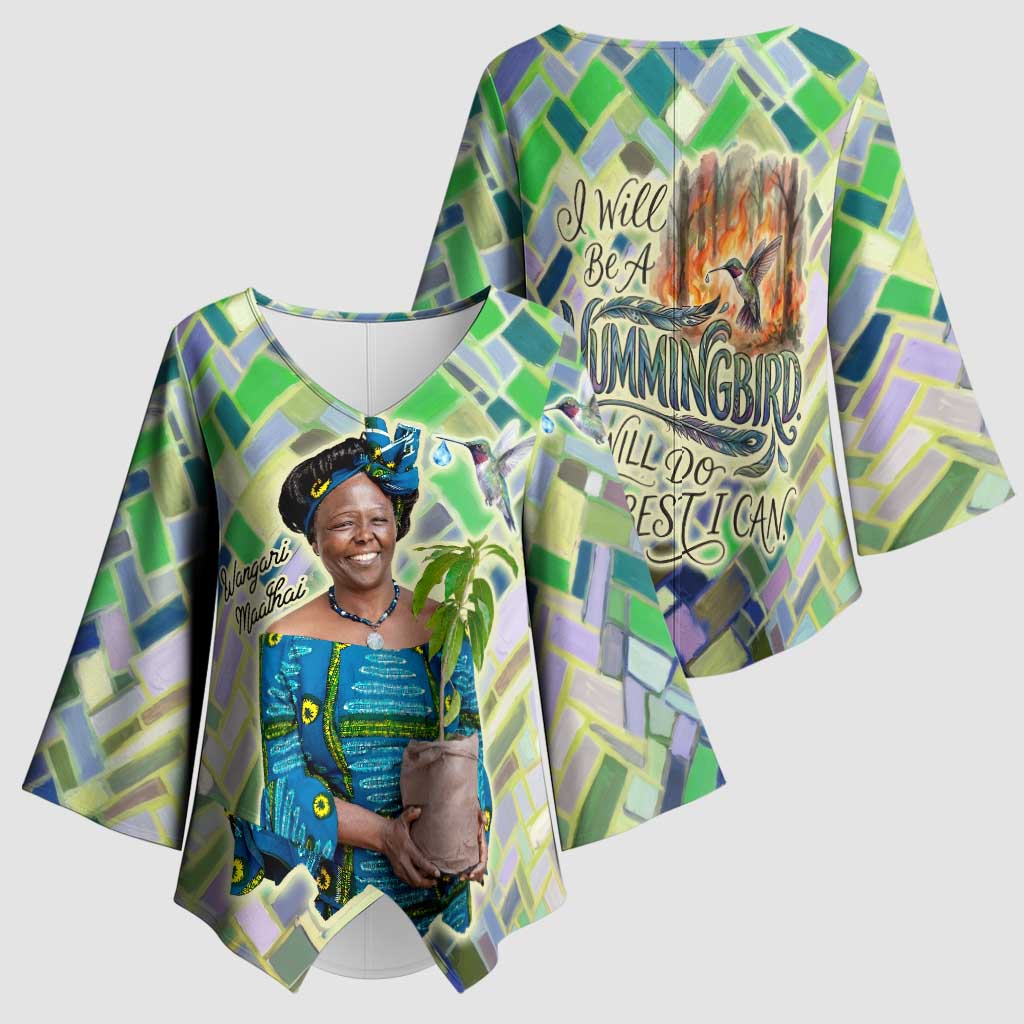 Wangari Maathai Kimono Sleeve Blouse Hummingbird Quote Tree Planting Theme Environmental Justice Tribute - African Pride