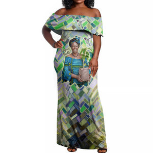 Wangari Maathai Off Shoulder Maxi Dress Hummingbird Quote Tree Planting Theme Environmental Justice Tribute - African Pride