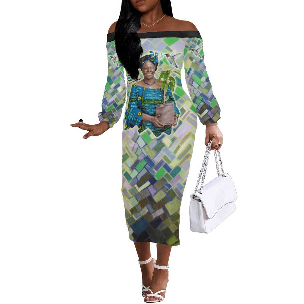 Wangari Maathai Off The Shoulder Long Sleeve Dress Hummingbird Quote Tree Planting Theme Environmental Justice Tribute - African Pride