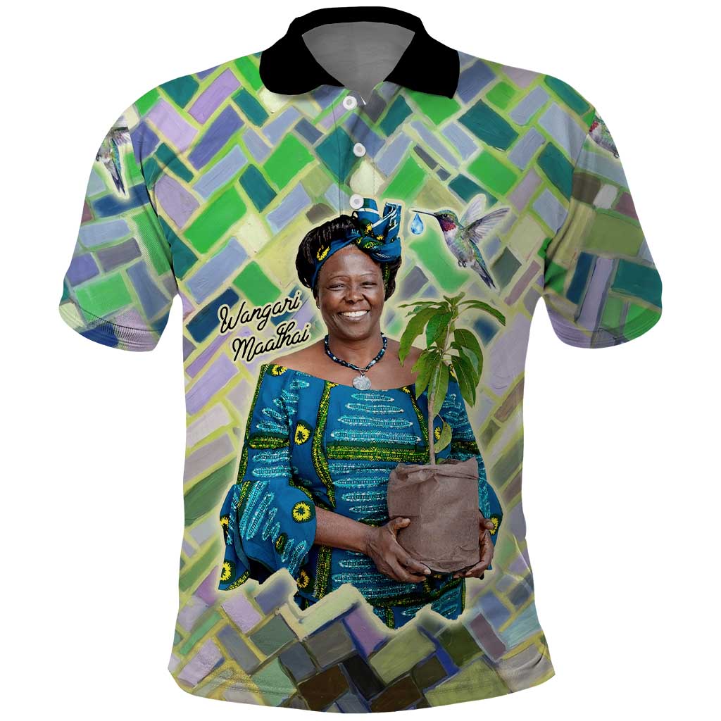 Wangari Maathai Polo Shirt Hummingbird Quote Tree Planting Theme Environmental Justice Tribute - African Pride