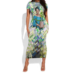 Wangari Maathai Short Sleeve Bodycon Dress Hummingbird Quote Tree Planting Theme Environmental Justice Tribute - African Pride