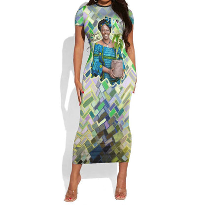 Wangari Maathai Short Sleeve Bodycon Dress Hummingbird Quote Tree Planting Theme Environmental Justice Tribute - African Pride