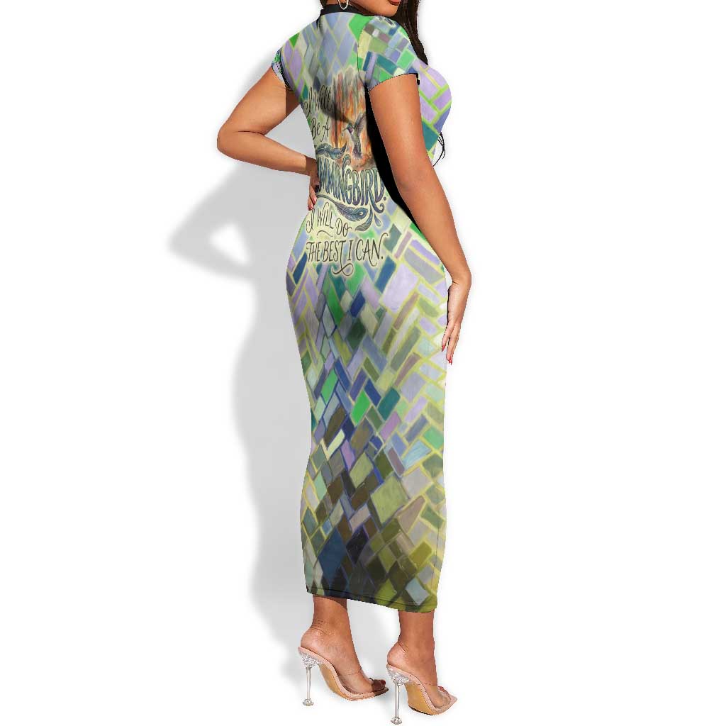 Wangari Maathai Short Sleeve Bodycon Dress Hummingbird Quote Tree Planting Theme Environmental Justice Tribute - African Pride