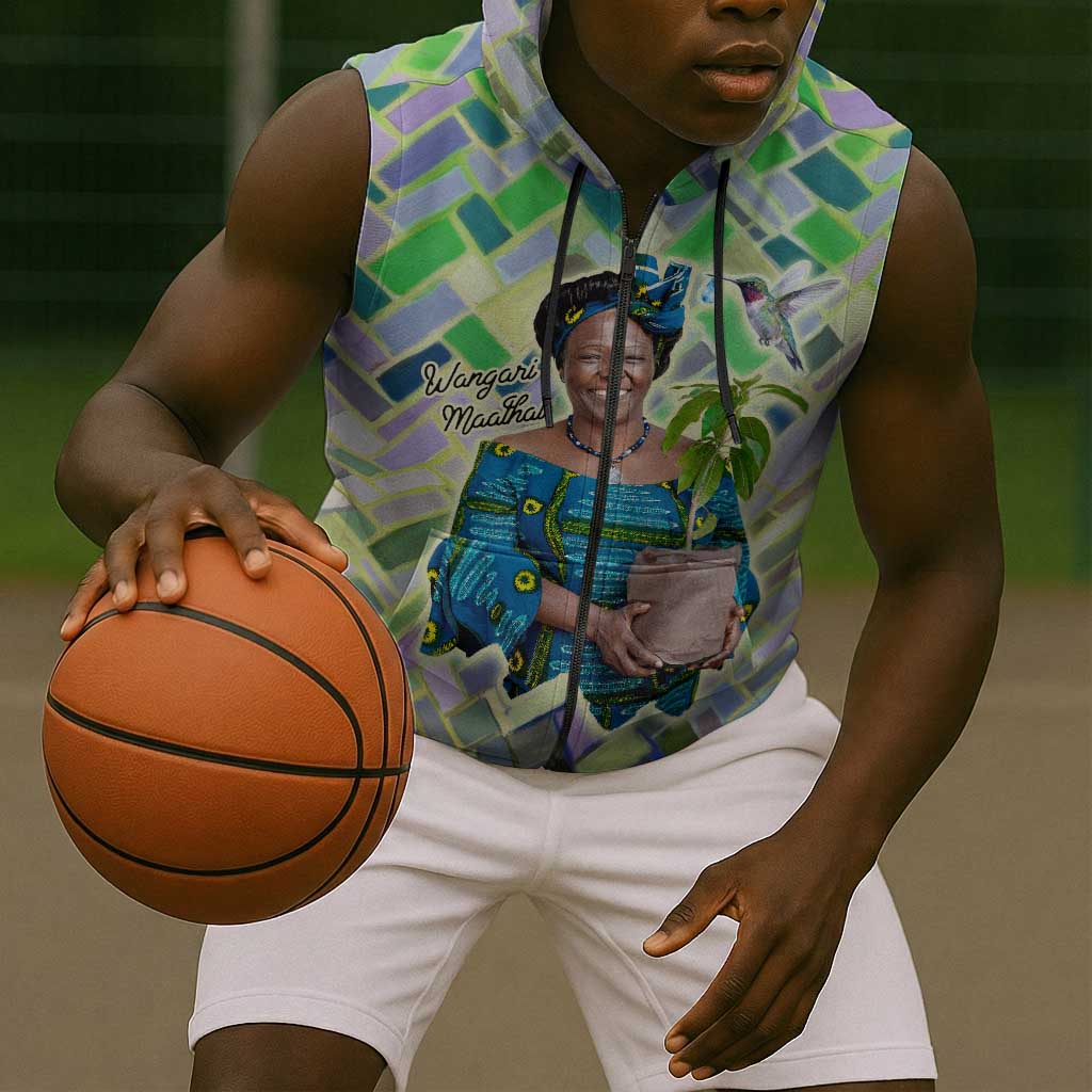 Wangari Maathai Sleeveless Zip Hoodie Hummingbird Quote Tree Planting Theme Environmental Justice Tribute - African Pride