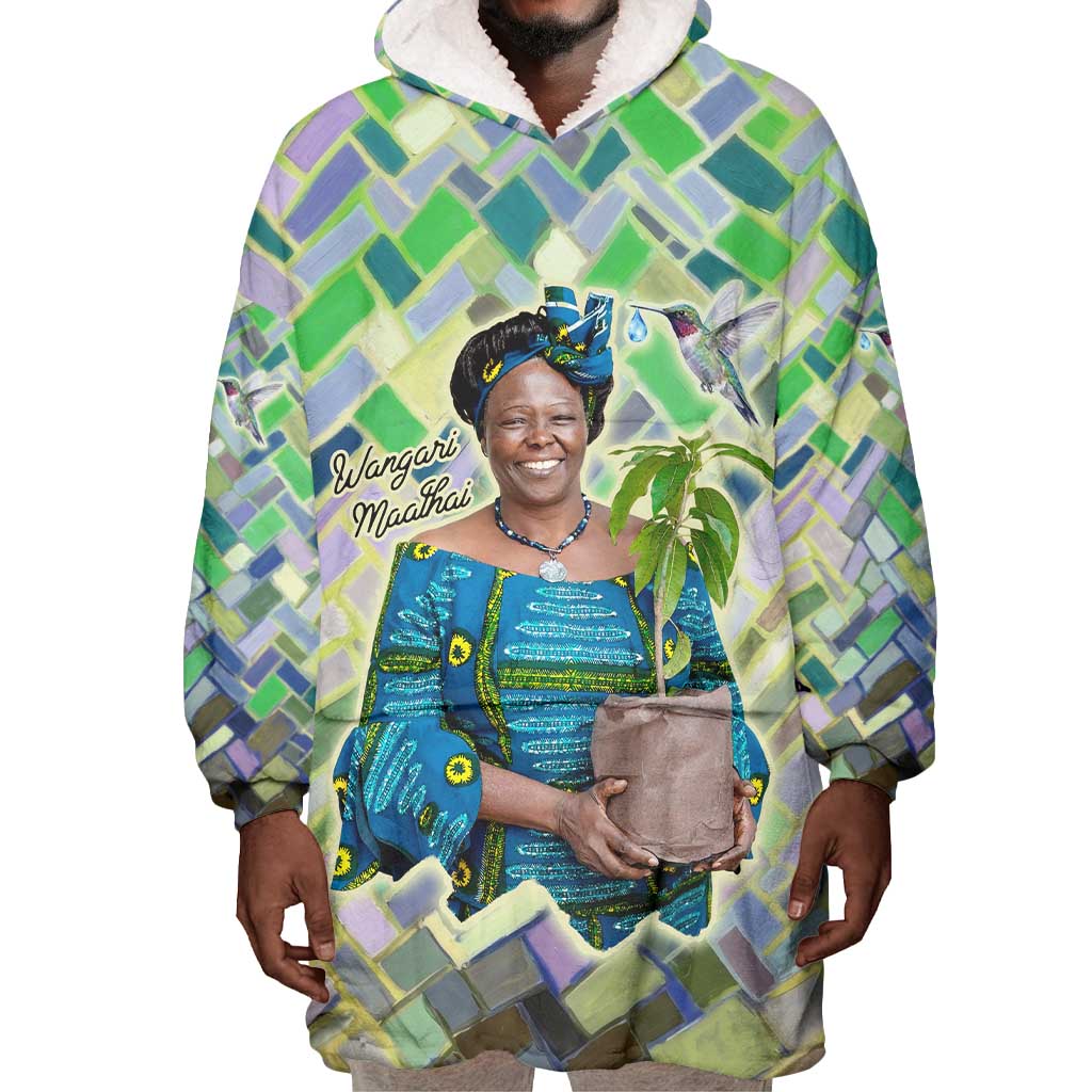Wangari Maathai Wearable Blanket Hoodie Hummingbird Quote Tree Planting Theme Environmental Justice Tribute - African Pride