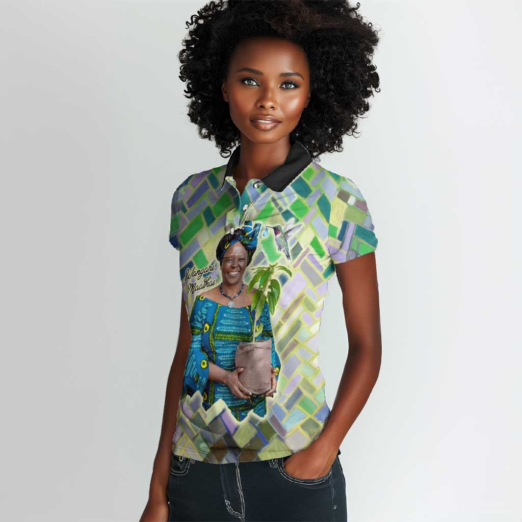 Wangari Maathai Women Polo Shirt Hummingbird Quote Tree Planting Theme Environmental Justice Tribute - African Pride