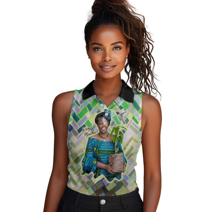 Wangari Maathai Women Sleeveless Polo Shirt Hummingbird Quote Tree Planting Theme Environmental Justice Tribute - African Pride