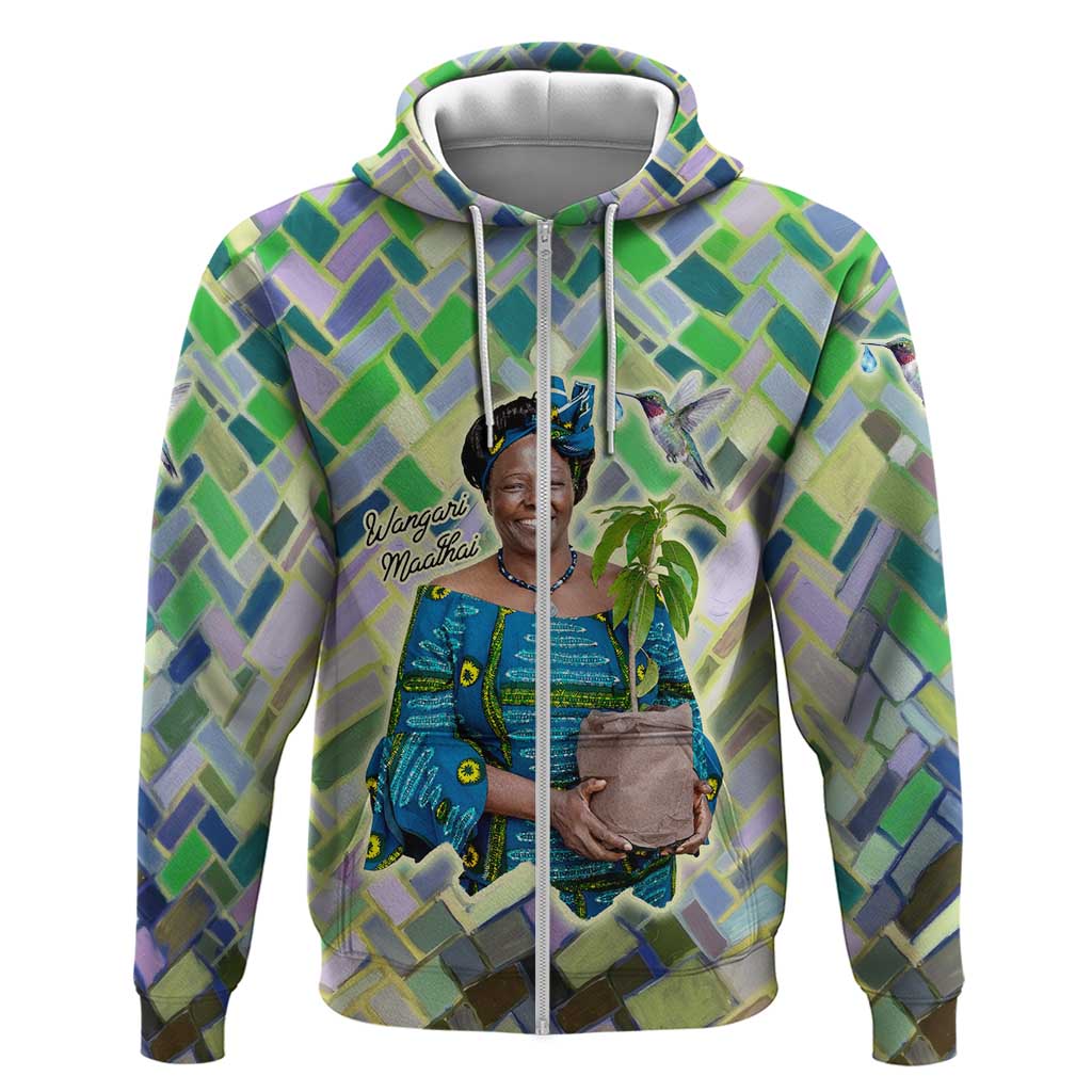 Wangari Maathai Zip Hoodie Hummingbird Quote Tree Planting Theme Environmental Justice Tribute - African Pride