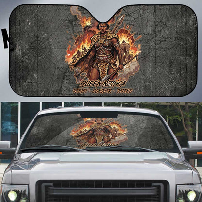 Queen Nzinga Auto Sun Shade Fierce African Warrior Queen - Dark Tribal Fire Art - African Pride