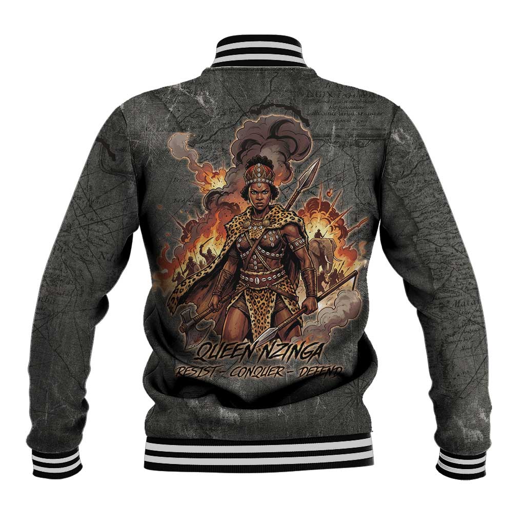 Queen Nzinga Baseball Jacket Fierce African Warrior Queen - Dark Tribal Fire Art - African Pride